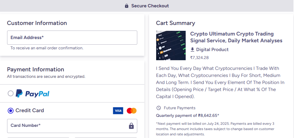 Crypto Ultimatum Checkout Page